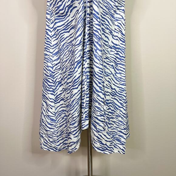 PAPER London | Sisi Linen Zebra Striped Blue Cream Scrunched Maxi Skirt 8 - Picture 4 of 10